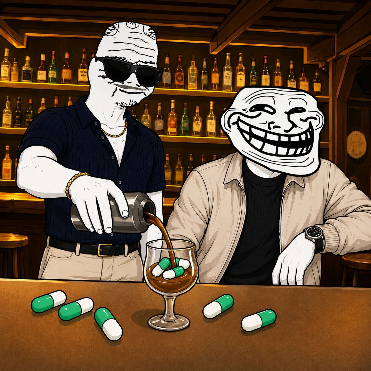 Two pump operators mixing capsules into a drink at a bar